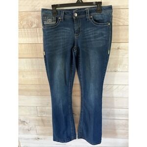 7 Seven Blue Slim Bootcut Jeans Womens Size 10 Stretch Thick Stitch